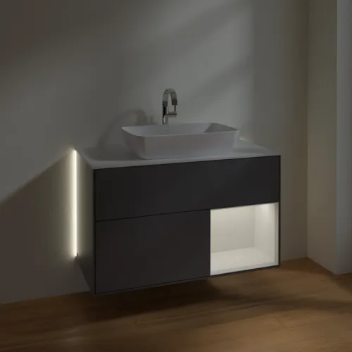VILLEROY BOCH Finion Waschbeckenunterschrank, mit Beleuchtung, 2 Auszüge, 1000 x 603 x 501 mm, Anthracite Matt Lacquer / Glossy White Lacquer / Glass White Matt #G781GFGK, Bild 8