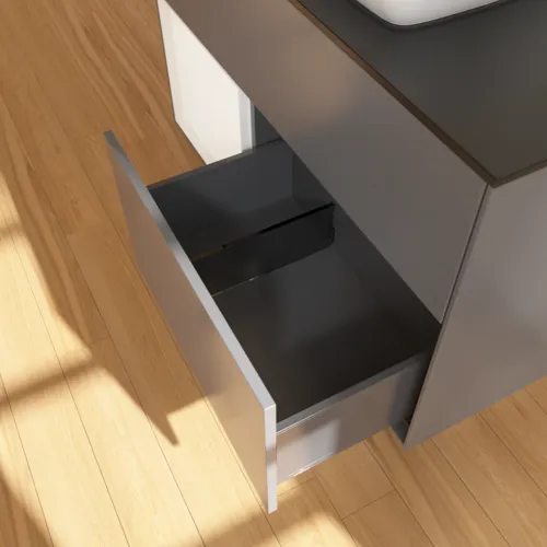 Bild von VILLEROY BOCH Finion Waschbeckenunterschrank, mit Beleuchtung, 2 Auszüge, 1000 x 603 x 501 mm, Anthracite Matt Lacquer / White Matt Lacquer / Glass Black Matt #G772MTGK