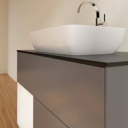 Bild von VILLEROY BOCH Finion Waschbeckenunterschrank, mit Beleuchtung, 2 Auszüge, 1000 x 603 x 501 mm, Anthracite Matt Lacquer / White Matt Lacquer / Glass Black Matt #G772MTGK