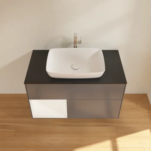 Bild von VILLEROY BOCH Finion Waschbeckenunterschrank, mit Beleuchtung, 2 Auszüge, 1000 x 603 x 501 mm, Anthracite Matt Lacquer / White Matt Lacquer / Glass Black Matt #G772MTGK