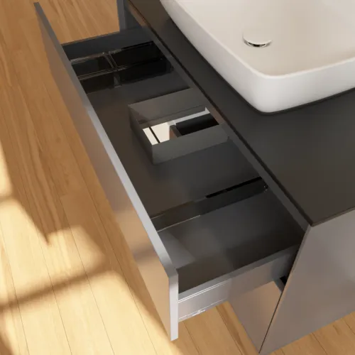 Bild von VILLEROY BOCH Finion Waschbeckenunterschrank, mit Beleuchtung, 2 Auszüge, 1000 x 603 x 501 mm, Anthracite Matt Lacquer / White Matt Lacquer / Glass Black Matt #G772MTGK
