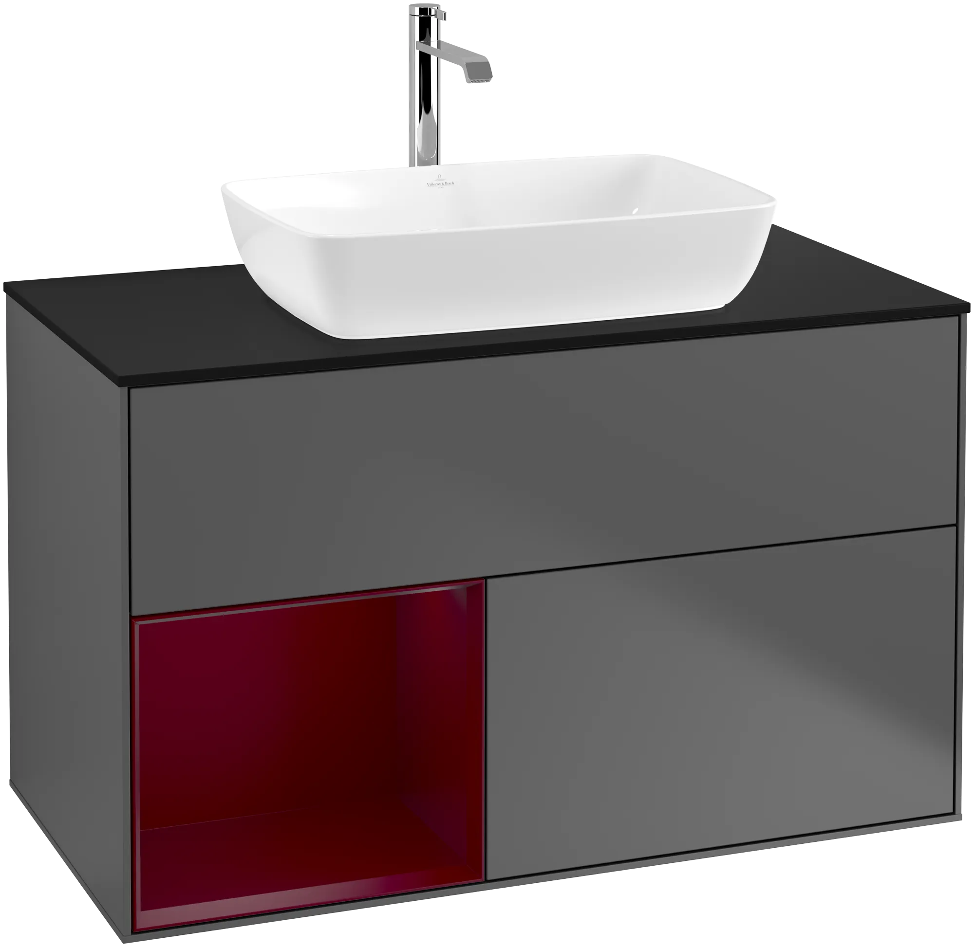Picture of VILLEROY BOCH Finion Vanity unit, with lighting, 2 pull-out compartments, 1000 x 603 x 501 mm, Anthracite Matt Lacquer / Peony Matt Lacquer / Glass Black Matt #G772HBGK