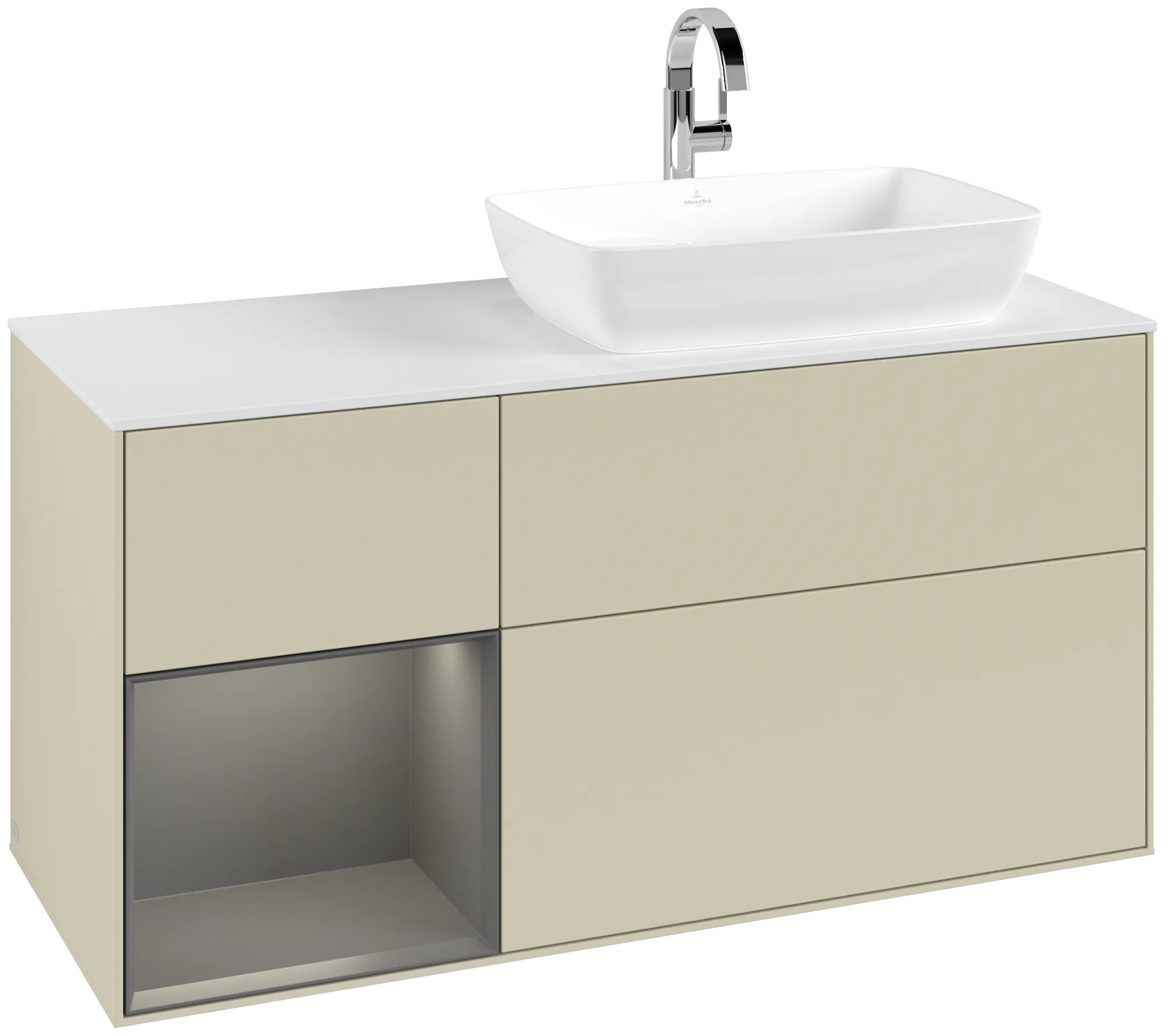 VILLEROY BOCH Finion Vanity unit, with lighting, 3 pull-out compartments, 1200 x 603 x 501 mm, Silk Grey Matt Lacquer / Anthracite Matt Lacquer / Glass White Matt #G801GKHJ resmi