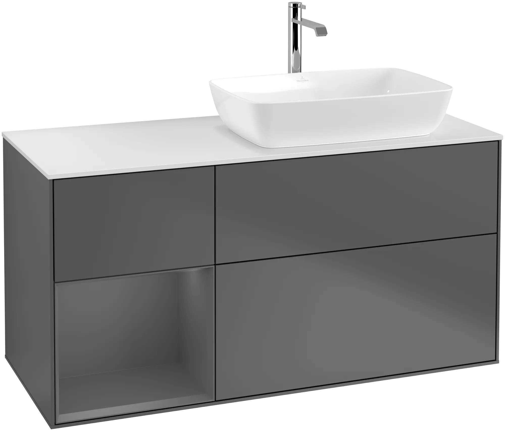 Picture of VILLEROY BOCH Finion Vanity unit, with lighting, 3 pull-out compartments, 1200 x 603 x 501 mm, Anthracite Matt Lacquer / Anthracite Matt Lacquer / Glass White Matt #G801GKGK