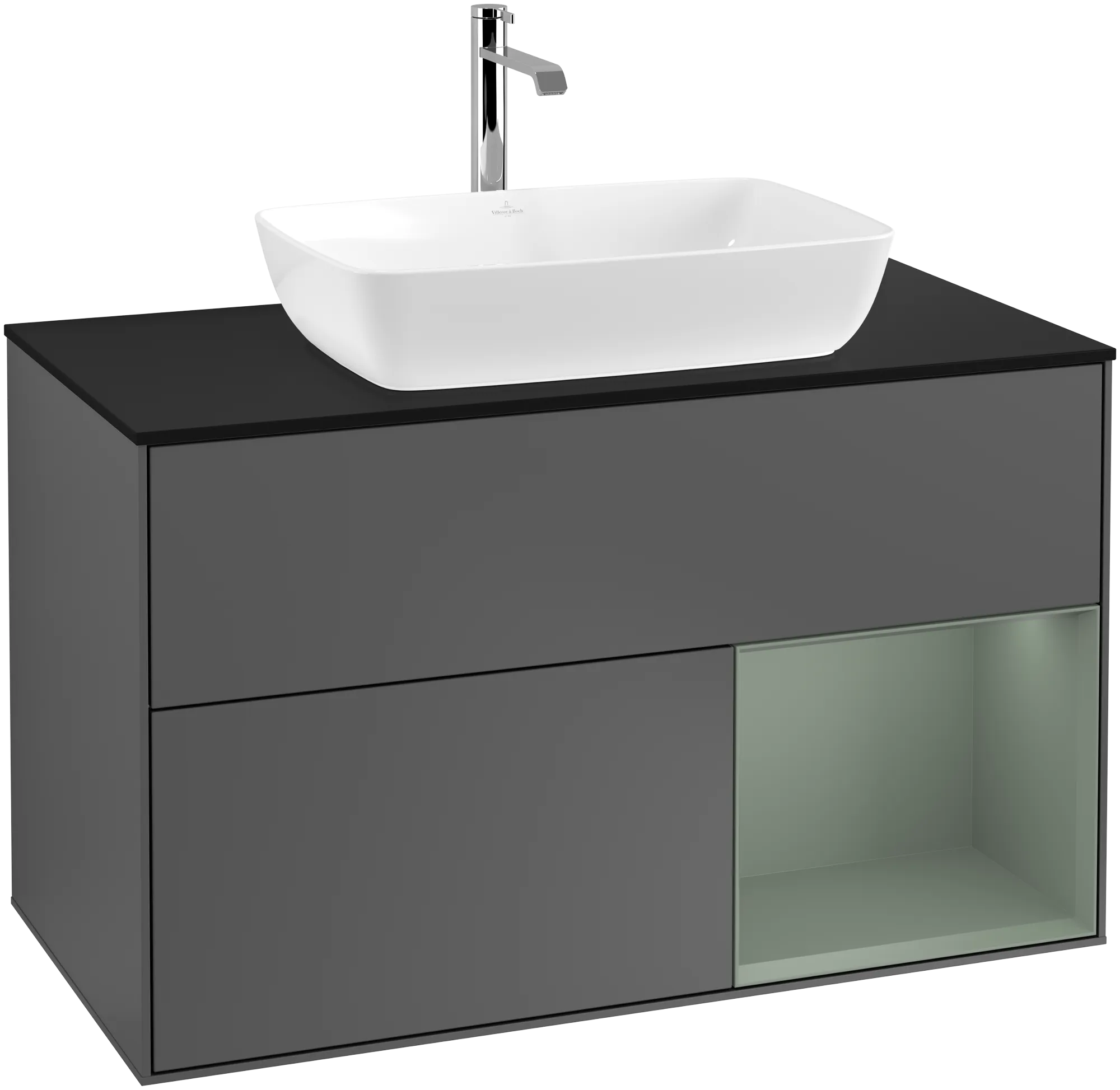 Picture of VILLEROY BOCH Finion Vanity unit, with lighting, 2 pull-out compartments, 1000 x 603 x 501 mm, Anthracite Matt Lacquer / Olive Matt Lacquer / Glass Black Matt #G782GMGK