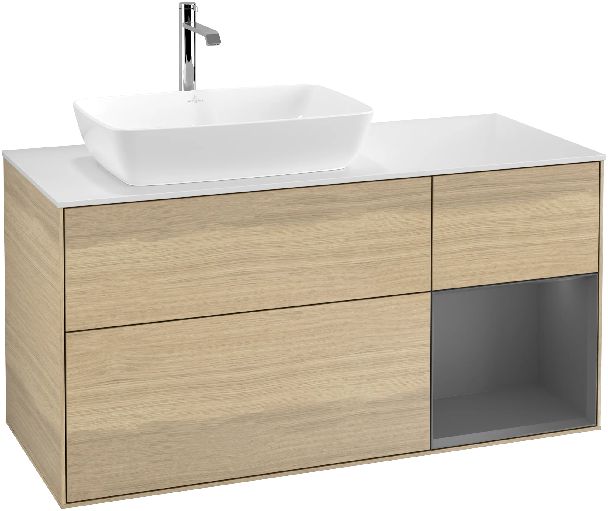 VILLEROY BOCH Finion Vanity unit, with lighting, 3 pull-out compartments, 1200 x 603 x 501 mm, Oak Veneer / Anthracite Matt Lacquer / Glass White Matt #G811GKPC resmi