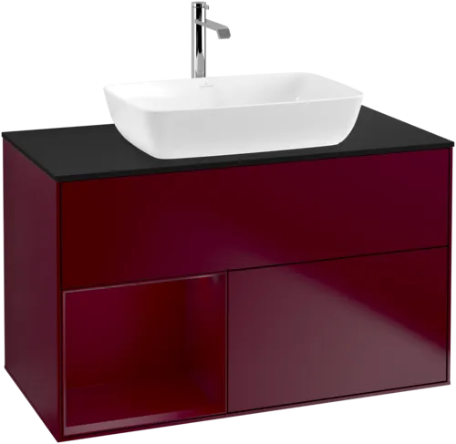 Picture of VILLEROY BOCH Finion Vanity unit, with lighting, 2 pull-out compartments, 1000 x 603 x 501 mm, Peony Matt Lacquer / Peony Matt Lacquer / Glass Black Matt #G772HBHB