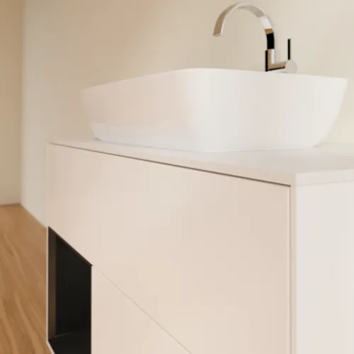 Bild von VILLEROY BOCH Finion Waschbeckenunterschrank, mit Beleuchtung, 2 Auszüge, 1000 x 603 x 501 mm, White Matt Lacquer / Black Matt Lacquer / Glass White Matt #G771PDMT