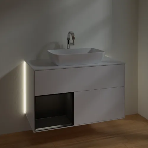 Bild von VILLEROY BOCH Finion Waschbeckenunterschrank, mit Beleuchtung, 2 Auszüge, 1000 x 603 x 501 mm, White Matt Lacquer / Black Matt Lacquer / Glass White Matt #G771PDMT