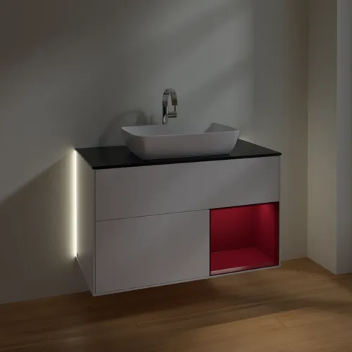 VILLEROY BOCH Finion Waschbeckenunterschrank, mit Beleuchtung, 2 Auszüge, 1000 x 603 x 501 mm, White Matt Lacquer / Peony Matt Lacquer / Glass Black Matt #G782HBMT, Bild 8