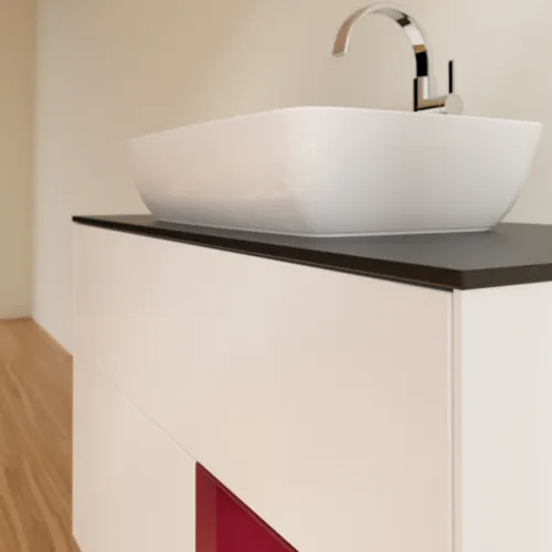 VILLEROY BOCH Finion Waschbeckenunterschrank, mit Beleuchtung, 2 Auszüge, 1000 x 603 x 501 mm, White Matt Lacquer / Peony Matt Lacquer / Glass Black Matt #G782HBMT, Bild 5