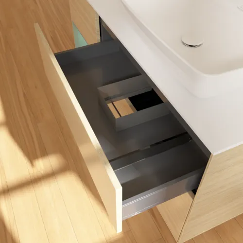 VILLEROY BOCH Finion Waschbeckenunterschrank, mit Beleuchtung, 3 Auszüge, 1200 x 603 x 501 mm, Oak Veneer / Olive Matt Lacquer / Glass White Matt #G801GMPC, Bild 7