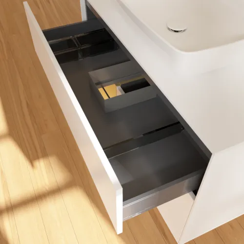 VILLEROY BOCH Finion Waschbeckenunterschrank, mit Beleuchtung, 2 Auszüge, 1000 x 603 x 501 mm, White Matt Lacquer / Gold Matt Lacquer / Glass White Matt #G771HFMT, Bild 7