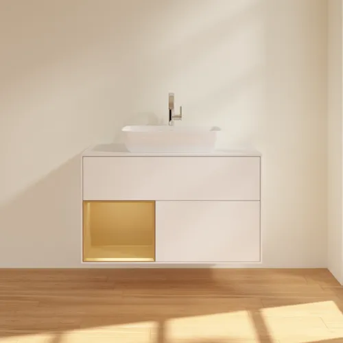 VILLEROY BOCH Finion Waschbeckenunterschrank, mit Beleuchtung, 2 Auszüge, 1000 x 603 x 501 mm, White Matt Lacquer / Gold Matt Lacquer / Glass White Matt #G771HFMT, Bild 2