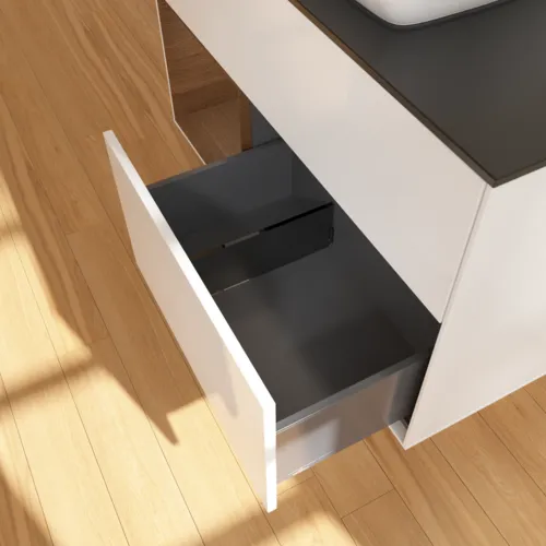 VILLEROY BOCH Finion Waschbeckenunterschrank, mit Beleuchtung, 2 Auszüge, 1000 x 603 x 501 mm, Glossy White Lacquer / Walnut Veneer / Glass Black Matt #G772GNGF, Bild 6