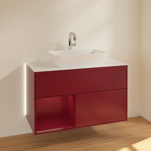 VILLEROY BOCH Finion Waschbeckenunterschrank, mit Beleuchtung, 2 Auszüge, 1000 x 603 x 501 mm, Peony Matt Lacquer / Peony Matt Lacquer / Glass White Matt #G771HBHB, Bild 4