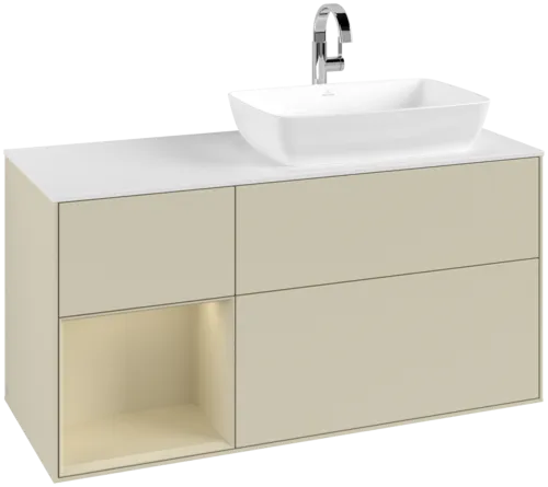 Picture of VILLEROY BOCH Finion Vanity unit, with lighting, 3 pull-out compartments, 1200 x 603 x 501 mm, Silk Grey Matt Lacquer / Silk Grey Matt Lacquer / Glass White Matt #G801HJHJ
