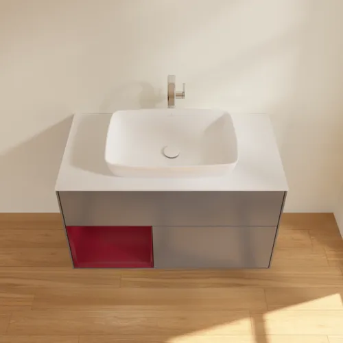 Bild von VILLEROY BOCH Finion Waschbeckenunterschrank, mit Beleuchtung, 2 Auszüge, 1000 x 603 x 501 mm, Anthracite Matt Lacquer / Peony Matt Lacquer / Glass White Matt #G771HBGK