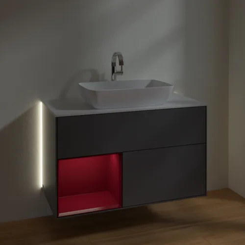 Bild von VILLEROY BOCH Finion Waschbeckenunterschrank, mit Beleuchtung, 2 Auszüge, 1000 x 603 x 501 mm, Anthracite Matt Lacquer / Peony Matt Lacquer / Glass White Matt #G771HBGK