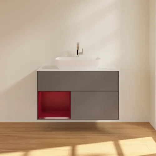 Bild von VILLEROY BOCH Finion Waschbeckenunterschrank, mit Beleuchtung, 2 Auszüge, 1000 x 603 x 501 mm, Anthracite Matt Lacquer / Peony Matt Lacquer / Glass White Matt #G771HBGK
