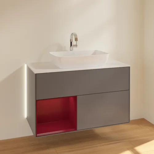 Bild von VILLEROY BOCH Finion Waschbeckenunterschrank, mit Beleuchtung, 2 Auszüge, 1000 x 603 x 501 mm, Anthracite Matt Lacquer / Peony Matt Lacquer / Glass White Matt #G771HBGK