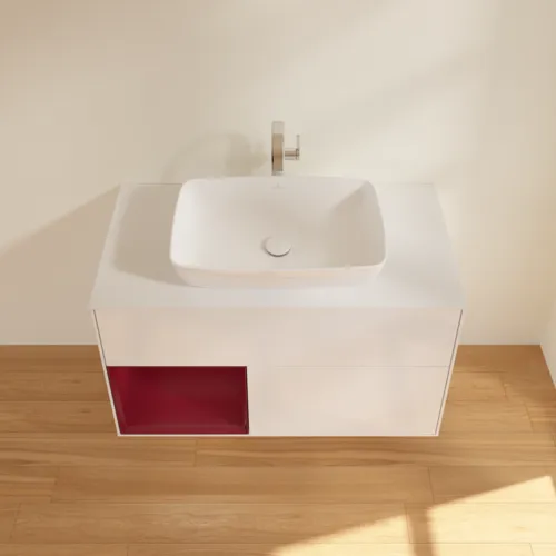Bild von VILLEROY BOCH Finion Waschbeckenunterschrank, mit Beleuchtung, 2 Auszüge, 1000 x 603 x 501 mm, Glossy White Lacquer / Peony Matt Lacquer / Glass White Matt #G771HBGF