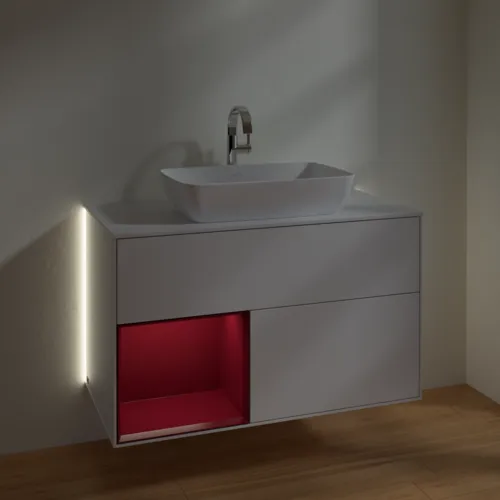 Bild von VILLEROY BOCH Finion Waschbeckenunterschrank, mit Beleuchtung, 2 Auszüge, 1000 x 603 x 501 mm, Glossy White Lacquer / Peony Matt Lacquer / Glass White Matt #G771HBGF