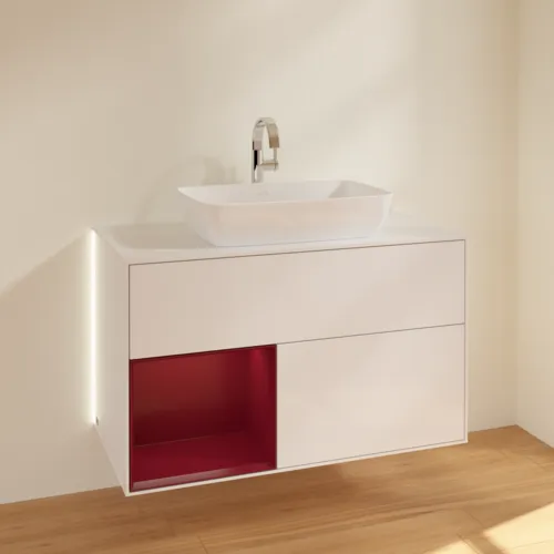 Bild von VILLEROY BOCH Finion Waschbeckenunterschrank, mit Beleuchtung, 2 Auszüge, 1000 x 603 x 501 mm, Glossy White Lacquer / Peony Matt Lacquer / Glass White Matt #G771HBGF