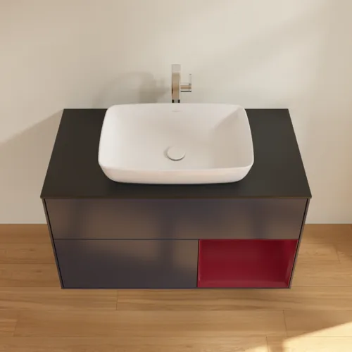 Bild von VILLEROY BOCH Finion Waschbeckenunterschrank, mit Beleuchtung, 2 Auszüge, 1000 x 603 x 501 mm, Midnight Blue Matt Lacquer / Peony Matt Lacquer / Glass Black Matt #G782HBHG