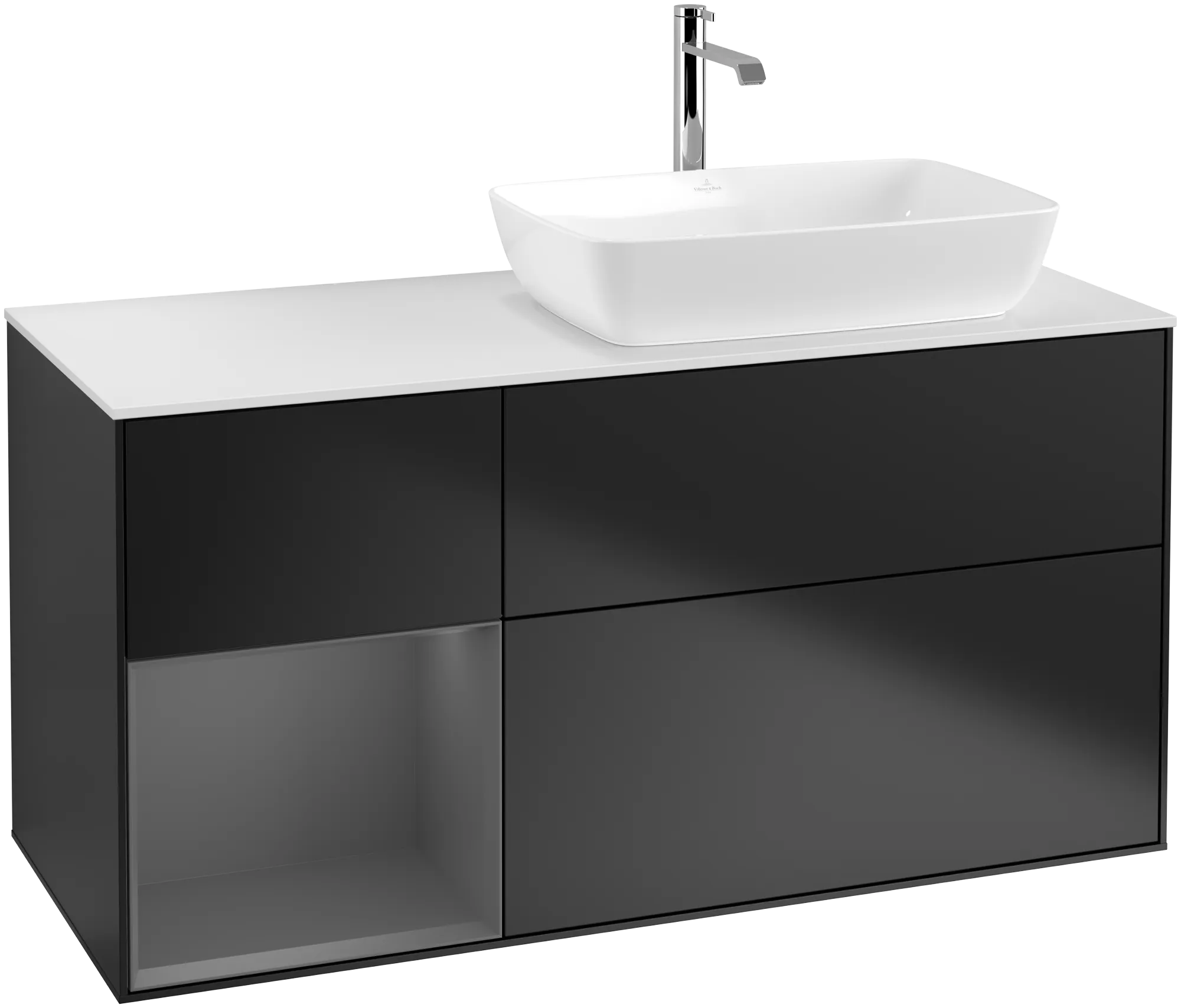Obrázek VILLEROY BOCH Finion Vanity unit, with lighting, 3 pull-out compartments, 1200 x 603 x 501 mm, Black Matt Lacquer / Anthracite Matt Lacquer / Glass White Matt #G801GKPD