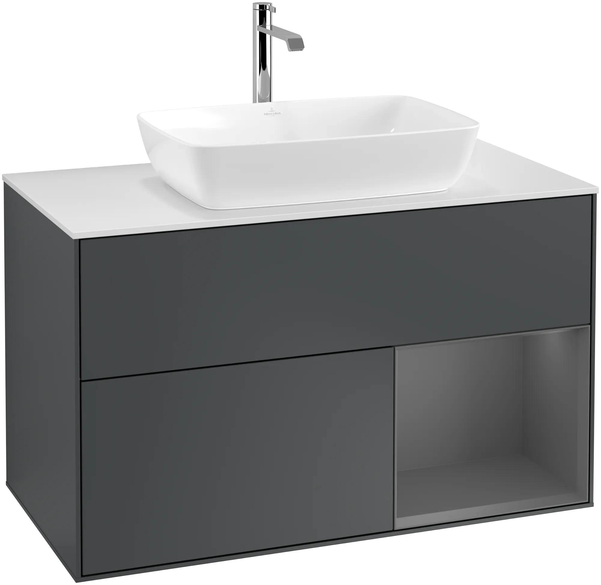 Obrázek VILLEROY BOCH Finion Vanity unit, with lighting, 2 pull-out compartments, 1000 x 603 x 501 mm, Midnight Blue Matt Lacquer / Anthracite Matt Lacquer / Glass White Matt #G781GKHG
