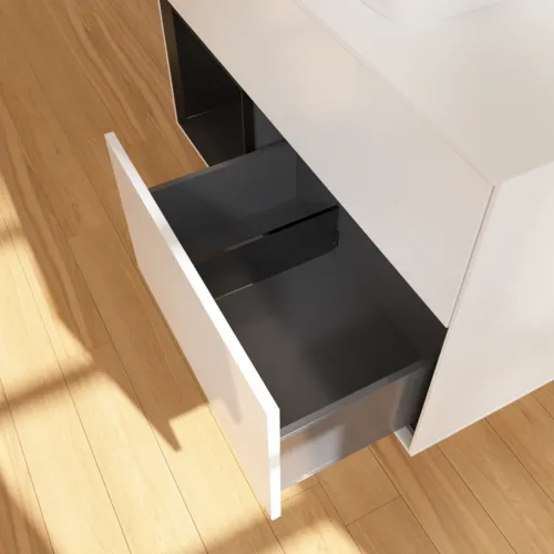 Bild von VILLEROY BOCH Finion Waschbeckenunterschrank, mit Beleuchtung, 2 Auszüge, 1000 x 603 x 501 mm, Glossy White Lacquer / Black Matt Lacquer / Glass White Matt #G771PDGF