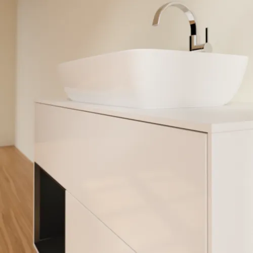 Bild von VILLEROY BOCH Finion Waschbeckenunterschrank, mit Beleuchtung, 2 Auszüge, 1000 x 603 x 501 mm, Glossy White Lacquer / Black Matt Lacquer / Glass White Matt #G771PDGF