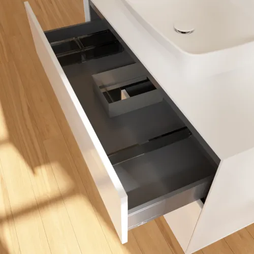 Bild von VILLEROY BOCH Finion Waschbeckenunterschrank, mit Beleuchtung, 2 Auszüge, 1000 x 603 x 501 mm, Glossy White Lacquer / Black Matt Lacquer / Glass White Matt #G771PDGF