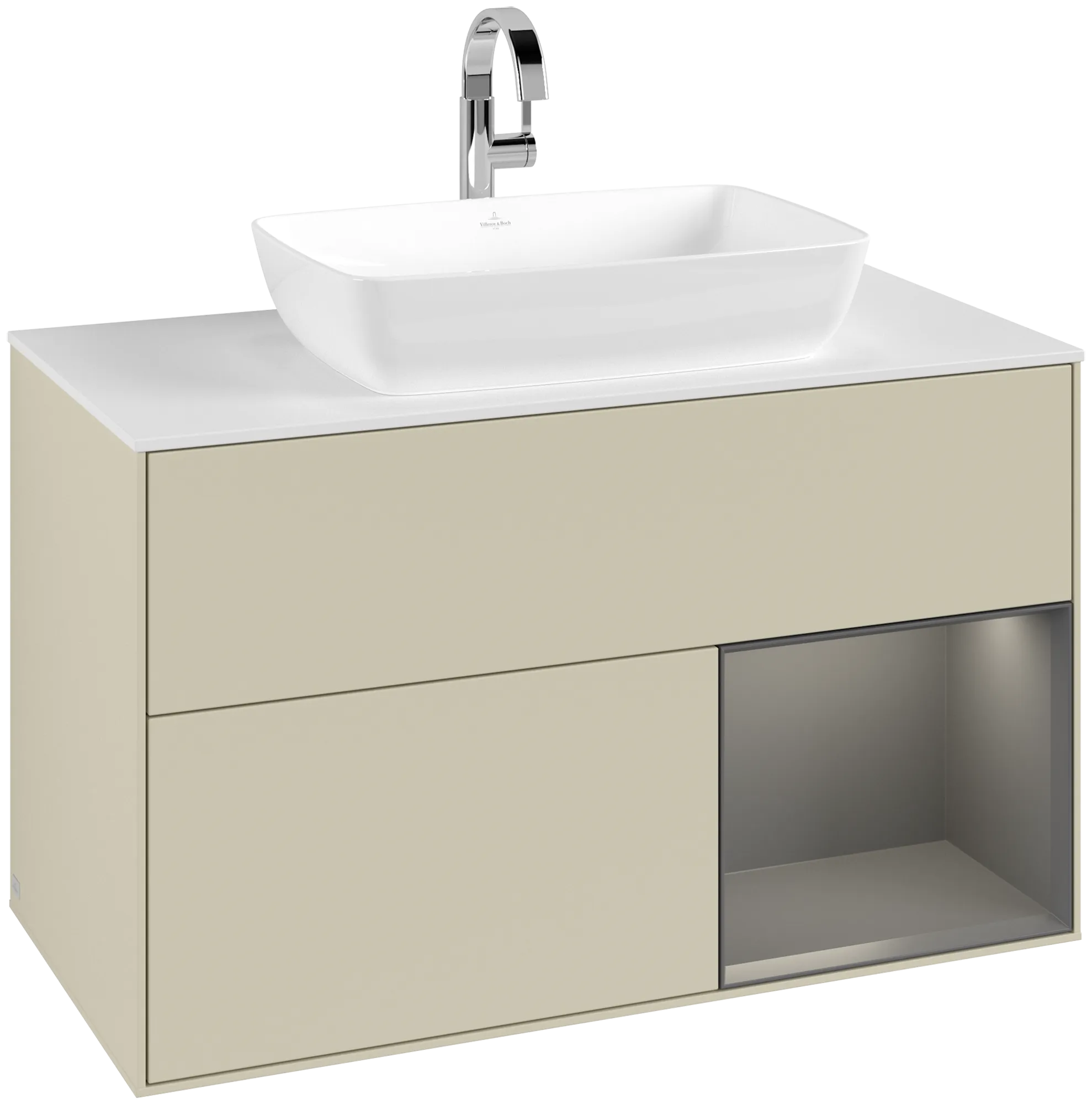 VILLEROY BOCH Finion Vanity unit, with lighting, 2 pull-out compartments, 1000 x 603 x 501 mm, Silk Grey Matt Lacquer / Anthracite Matt Lacquer / Glass White Matt #G781GKHJ resmi