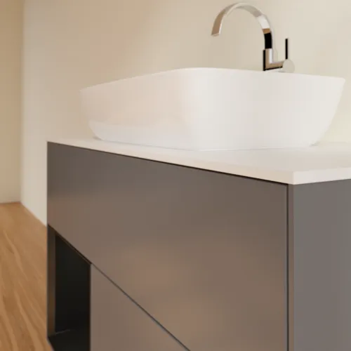 Bild von VILLEROY BOCH Finion Waschbeckenunterschrank, mit Beleuchtung, 2 Auszüge, 1000 x 603 x 501 mm, Anthracite Matt Lacquer / Black Matt Lacquer / Glass White Matt #G771PDGK