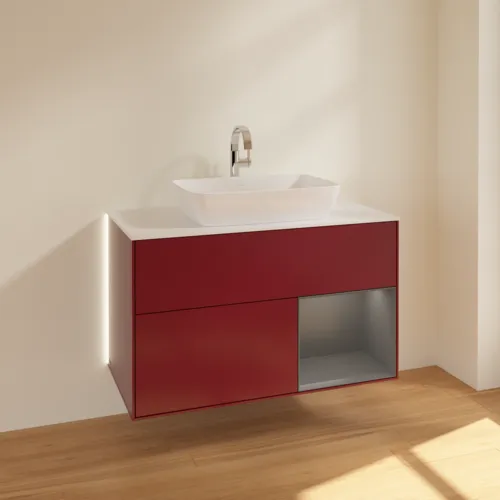 Bild von VILLEROY BOCH Finion Waschbeckenunterschrank, mit Beleuchtung, 2 Auszüge, 1000 x 603 x 501 mm, Peony Matt Lacquer / Anthracite Matt Lacquer / Glass White Matt #G781GKHB