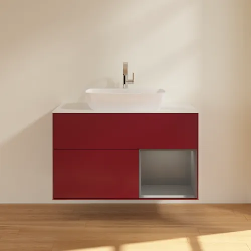 Bild von VILLEROY BOCH Finion Waschbeckenunterschrank, mit Beleuchtung, 2 Auszüge, 1000 x 603 x 501 mm, Peony Matt Lacquer / Anthracite Matt Lacquer / Glass White Matt #G781GKHB