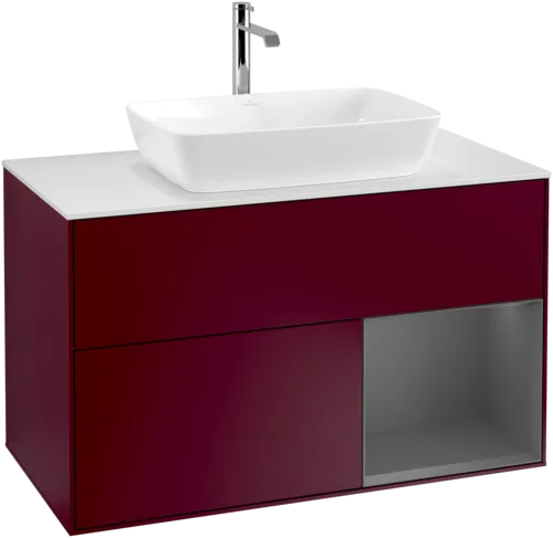 Obrázek VILLEROY BOCH Finion Vanity unit, with lighting, 2 pull-out compartments, 1000 x 603 x 501 mm, Peony Matt Lacquer / Anthracite Matt Lacquer / Glass White Matt #G781GKHB