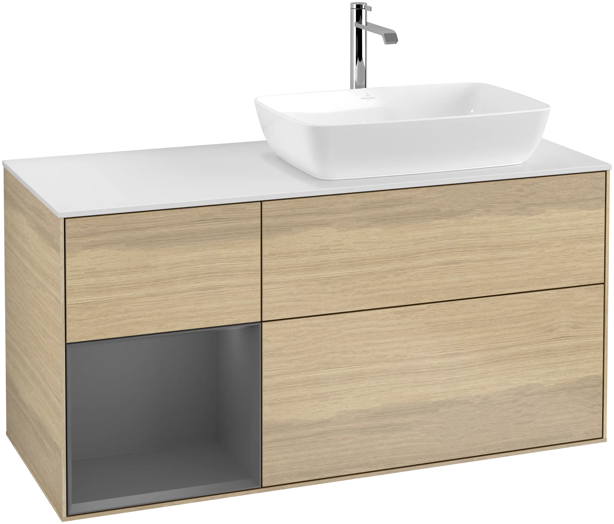 VILLEROY BOCH Finion Vanity unit, with lighting, 3 pull-out compartments, 1200 x 603 x 501 mm, Oak Veneer / Anthracite Matt Lacquer / Glass White Matt #G801GKPC resmi