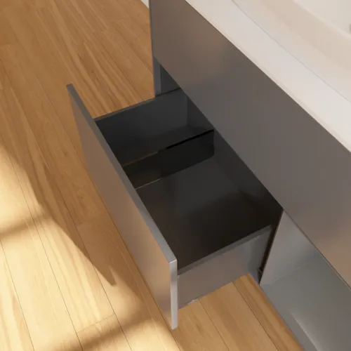 Picture of VILLEROY BOCH Finion Vanity unit, with lighting, 2 pull-out compartments, 1000 x 603 x 501 mm, Anthracite Matt Lacquer / Anthracite Matt Lacquer / Glass White Matt #G781GKGK