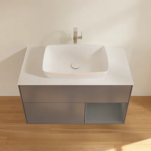 Picture of VILLEROY BOCH Finion Vanity unit, with lighting, 2 pull-out compartments, 1000 x 603 x 501 mm, Anthracite Matt Lacquer / Anthracite Matt Lacquer / Glass White Matt #G781GKGK