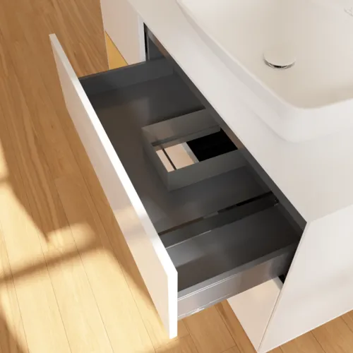 Bild von VILLEROY BOCH Finion Waschbeckenunterschrank, mit Beleuchtung, 3 Auszüge, 1200 x 603 x 501 mm, Glossy White Lacquer / Gold Matt Lacquer / Glass White Matt #G801HFGF