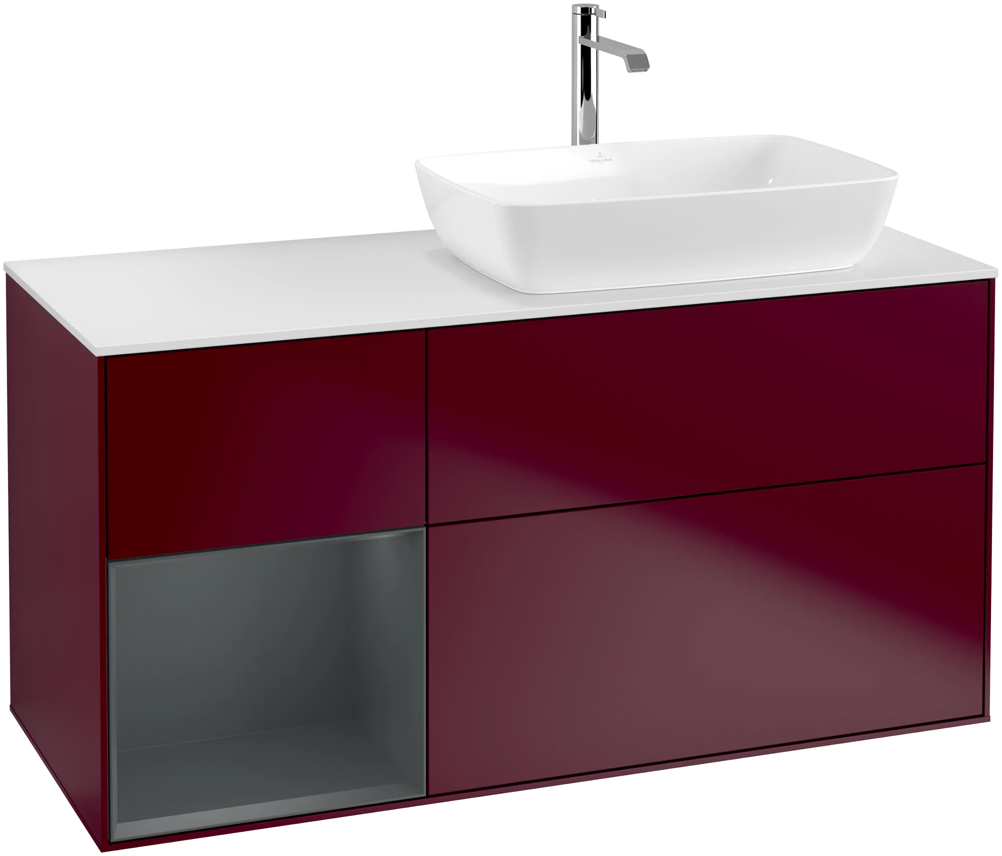 Picture of VILLEROY BOCH Finion Vanity unit, with lighting, 3 pull-out compartments, 1200 x 603 x 501 mm, Peony Matt Lacquer / Midnight Blue Matt Lacquer / Glass White Matt #G801HGHB