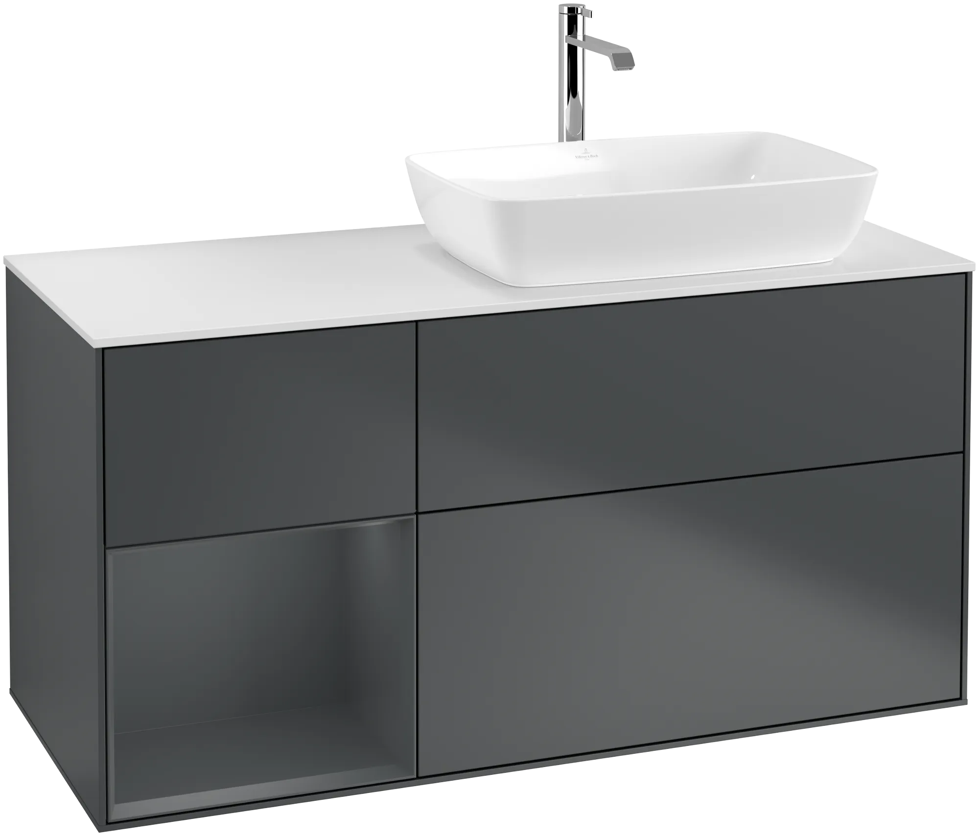 Picture of VILLEROY BOCH Finion Vanity unit, with lighting, 3 pull-out compartments, 1200 x 603 x 501 mm, Midnight Blue Matt Lacquer / Midnight Blue Matt Lacquer / Glass White Matt #G801HGHG