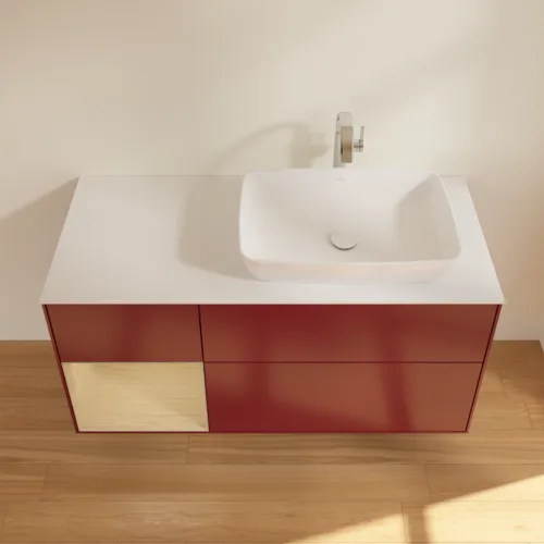 Bild von VILLEROY BOCH Finion Waschbeckenunterschrank, mit Beleuchtung, 3 Auszüge, 1200 x 603 x 501 mm, Peony Matt Lacquer / Oak Veneer / Glass White Matt #G801PCHB