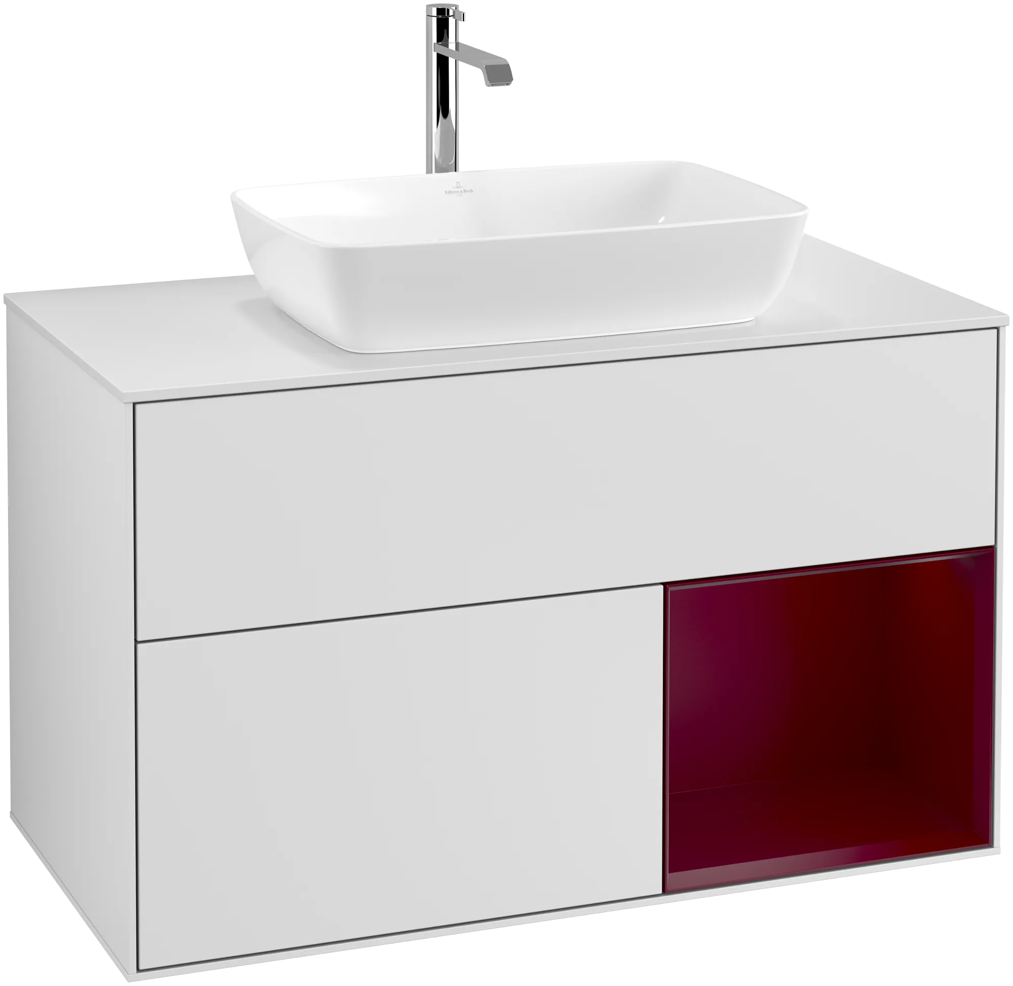 Picture of VILLEROY BOCH Finion Vanity unit, with lighting, 2 pull-out compartments, 1000 x 603 x 501 mm, White Matt Lacquer / Peony Matt Lacquer / Glass White Matt #G781HBMT