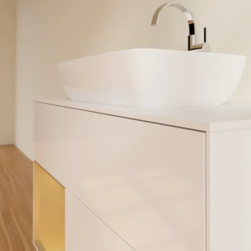 Bild von VILLEROY BOCH Finion Waschbeckenunterschrank, mit Beleuchtung, 2 Auszüge, 1000 x 603 x 501 mm, Glossy White Lacquer / Gold Matt Lacquer / Glass White Matt #G771HFGF