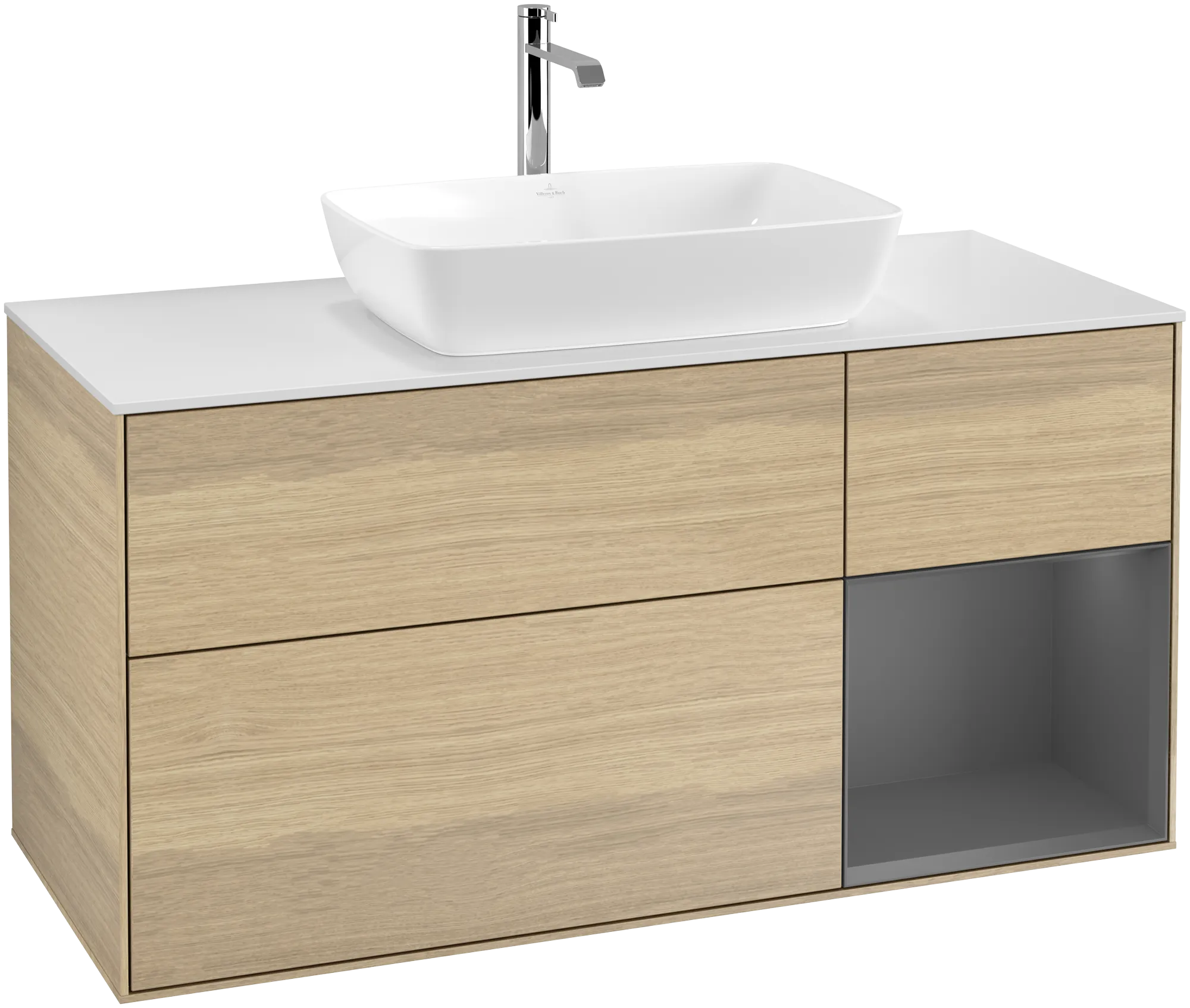 VILLEROY BOCH Finion Vanity unit, with lighting, 3 pull-out compartments, 1200 x 603 x 501 mm, Oak Veneer / Anthracite Matt Lacquer / Glass White Matt #G831GKPC resmi