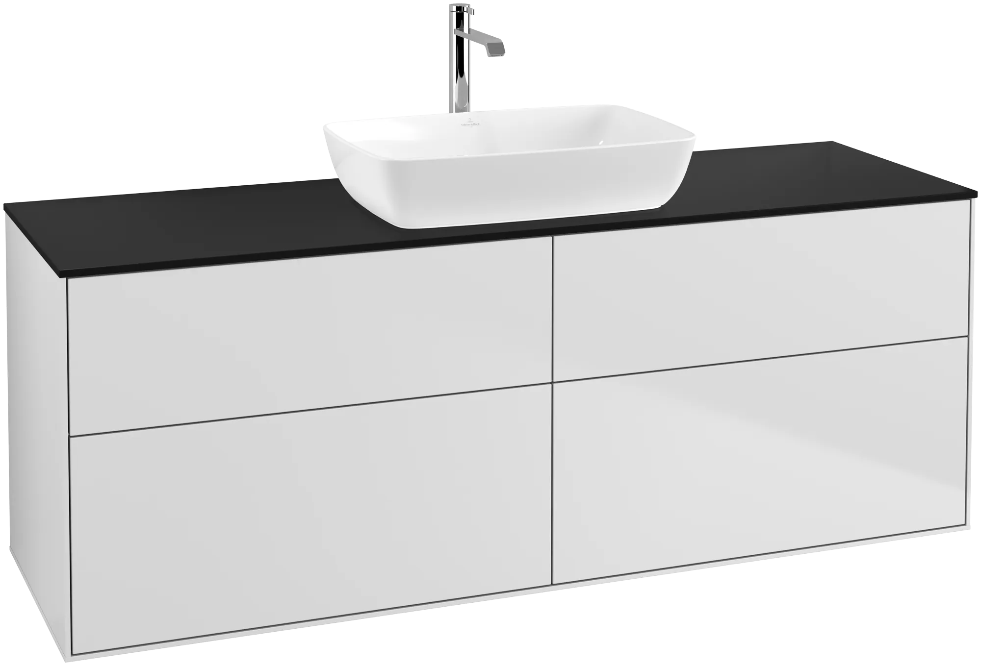 Picture of VILLEROY BOCH Finion Vanity unit, with lighting, 4 pull-out compartments, 1600 x 603 x 501 mm, White Matt Lacquer / Glass Black Matt #G85200MT